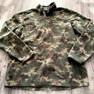 Eddie Bauer Fleece Pullover Mens XL Tall Camo 1/4 Quarter Zip Outdoor Camouflage